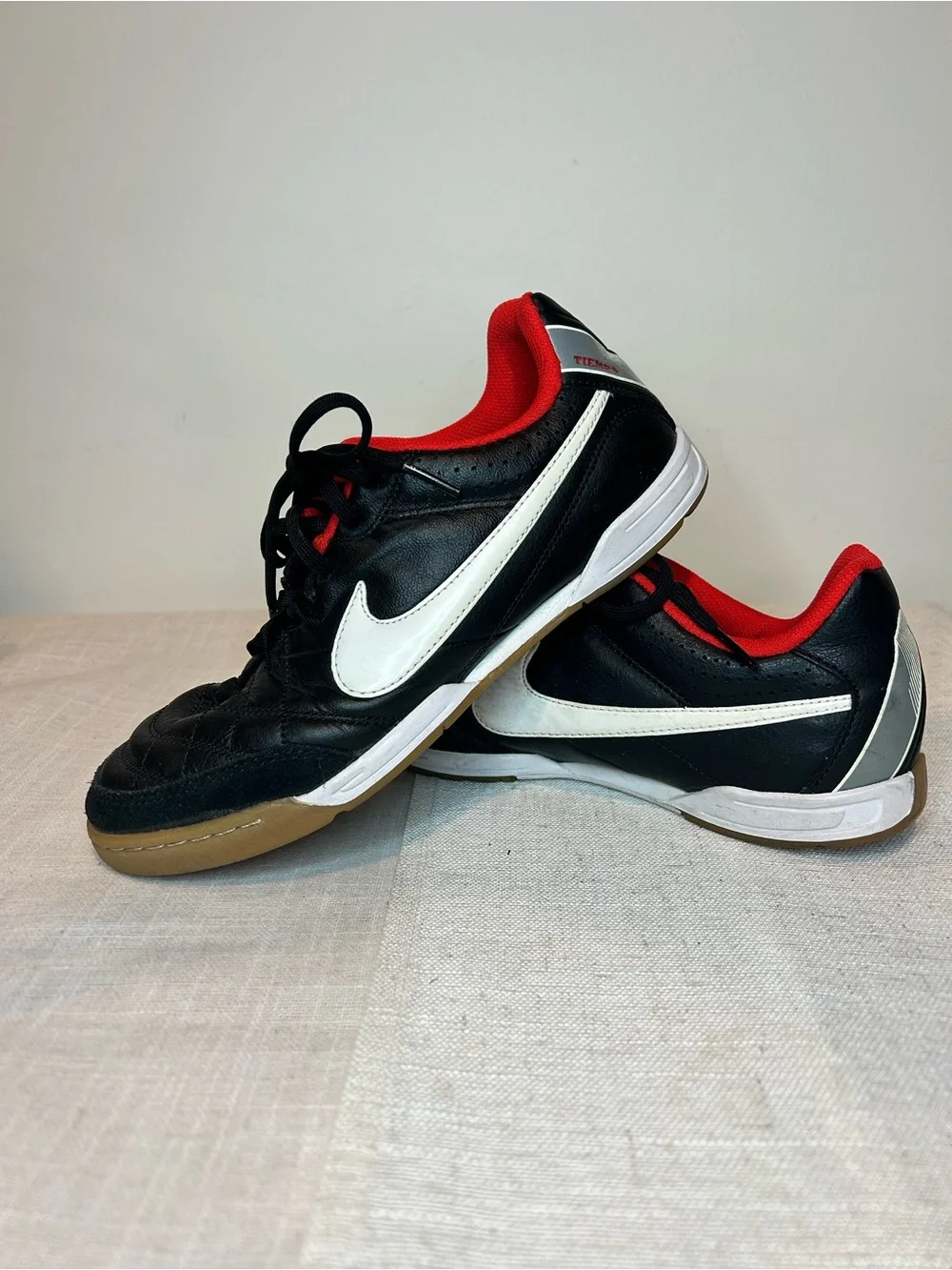 Nike Tiempo Indoor Soccer Sneakers - Black/White/Red